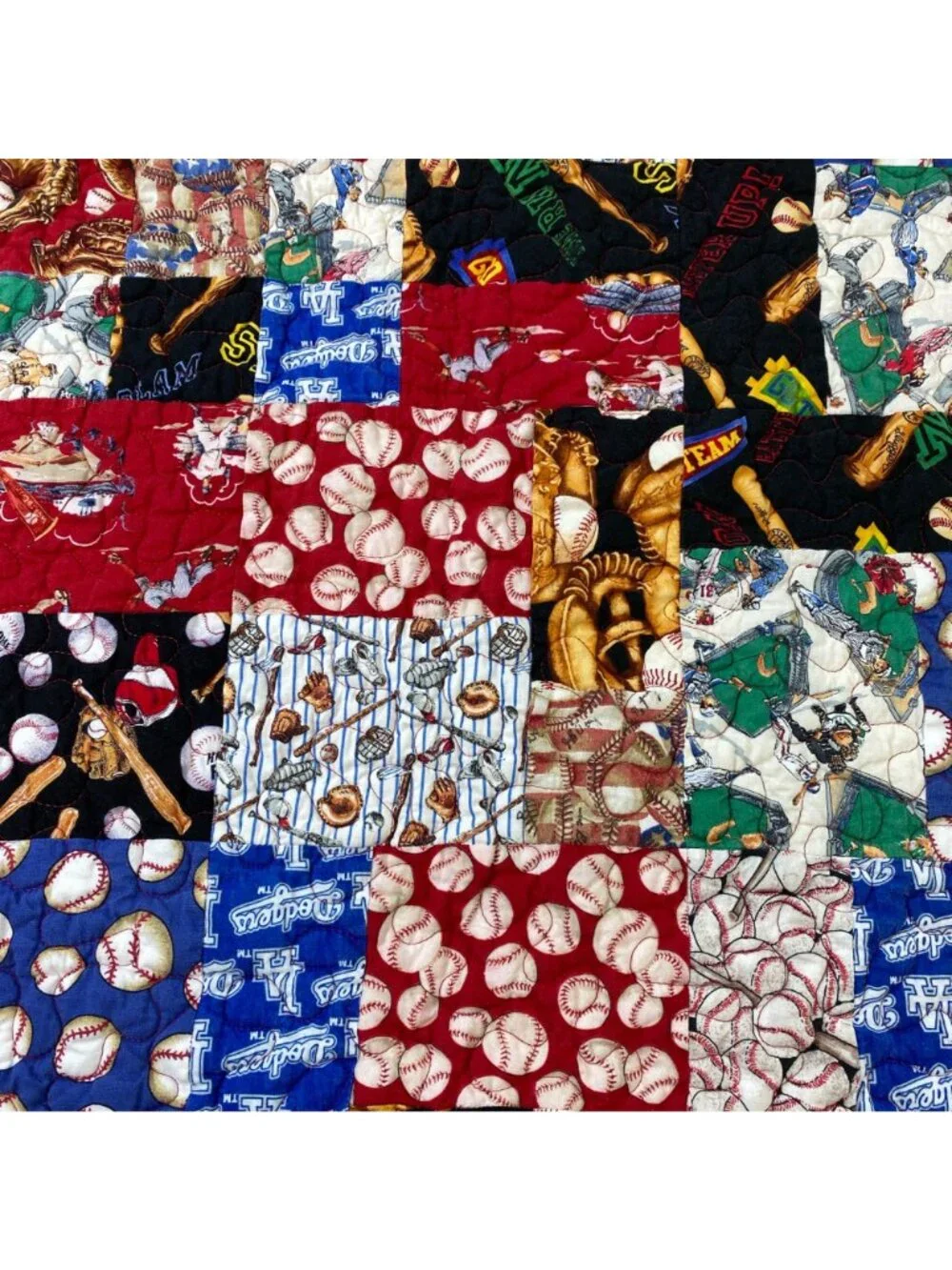 Handmade Yellow Brick Road Baseball Theme Quilted Quilt Flannel Back LA Dodgers